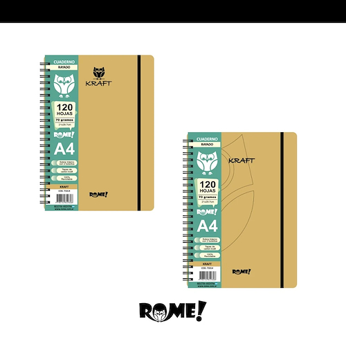 ROME Cuaderno A4 Kraft 120 hjs C/elastico 70 grs
