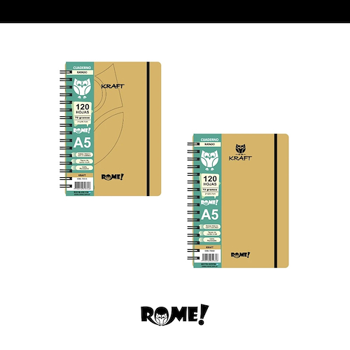 ROME Cuaderno A5 Kraft 120 hjs Cuaderno C/elastico Rayado 70 grs