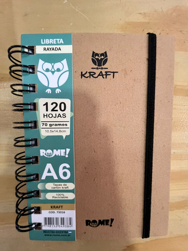 ROME Libreta A6 Kraft 120hjs Cuaderno Rayado con elastico 70 grs