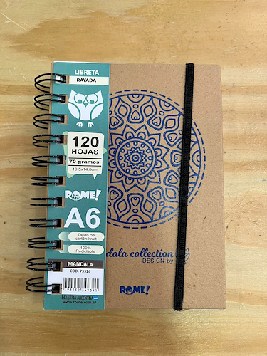 ROME Libreta A6 Kraft Mandala120hjs Cuaderno Rayado con elastico 70 grs