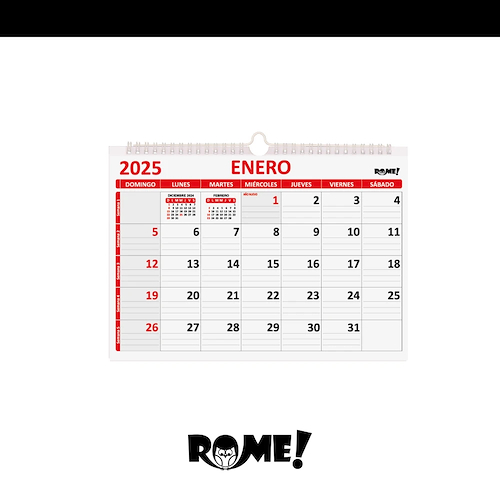 ROME Calendario A4 Apaisado Rojo Con Espiral - 29,7 x 21 cm