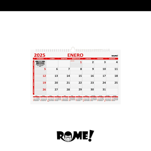 ROME Calendario Oficio Apaisado Rojo Con Espiral - 35,5 x 21,5 cm