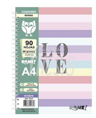 ROME Cuaderno A4 Rainbow Cuaderno 90 hojas 90 grs