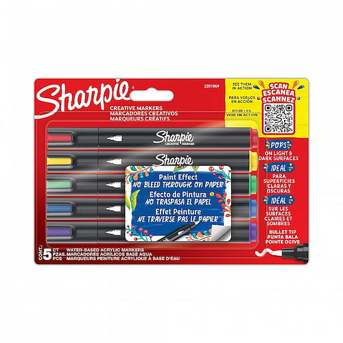 SHARPIE Marcadores Acrilico x5 Punta Bala - Base Agua