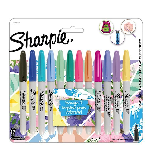 SHARPIE Marcadores Pastel x 12 12 Punta Fina+5 Tarjetas para Decorar