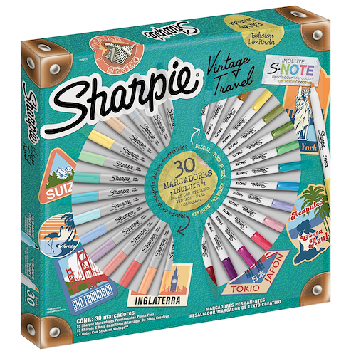 SHARPIE Vintage Ruleta 30 Mrcadores + Hojas con stickers Vintage