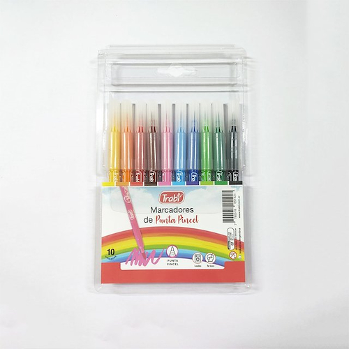 TRABI Marcador Punta Pincel x 10 Escritura Artistica