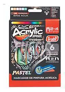 TRABI Acrylic Pop x 6  Pastel Marcador de Pintura Acrilica 2 Puntas Intercambiables