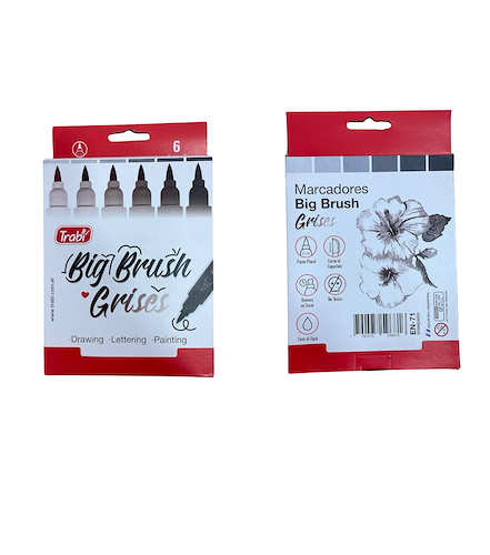 TRABI Marcadores Big Brush X 6 Grises Escritura