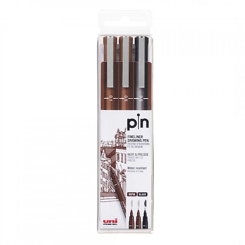 UNIBALL Marcador UniPin Set x 3 Sepia  0.1 - 0.5 Negro - 0.5
