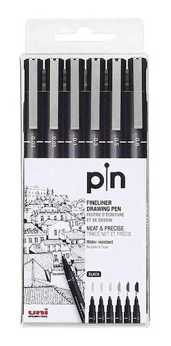 UNIBALL Marcador UniPin Set x 6 Light Grey, Dark Grey, Black - 0.1 , 0.5