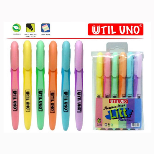 UTIL UNO Resaltador LITT Pastel x 6 Punta fina
