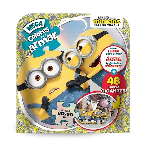 VERTICE Mega Kit Puzzle Minion Libro p/pintar + 6 crayones + Stickers + Rompe Cabezas
