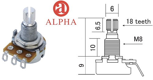 ALPHA H29  A250k  LOG Potenciómetro Mini