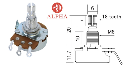 ALPHA H64  A500k  LOG Potenciómetro Grande