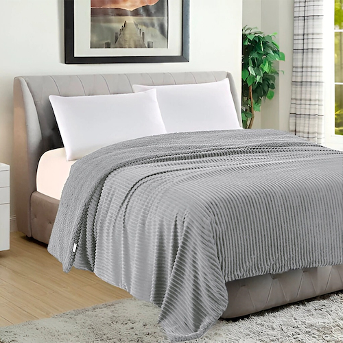 Frazada Doble Flannel Jacquard Con Corderito Twin 160x220