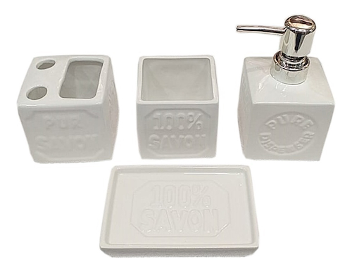 Set de accesorios de baño 4 piezas de cerámica blanca
