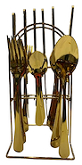 Set x24 Cubiertos Metal Dorado Con Soporte