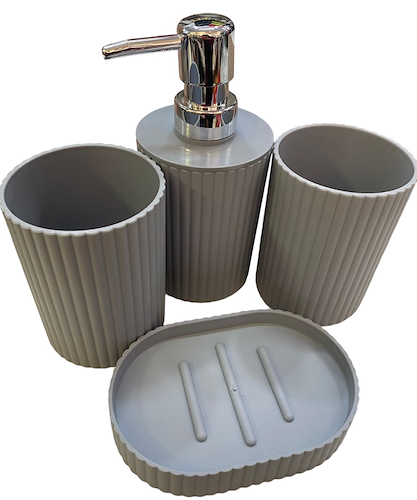 Set De Baño Estriado X4 Piezas Plastico Pvc Elegante!
