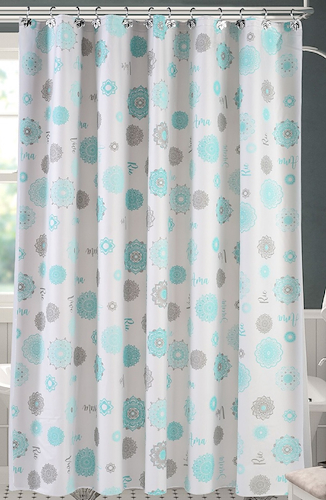 Cortina Para El Baño Doble Mandalas C/ Protector Y Ganchos