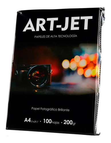 ART-JET  Papel Fotográfico Brillante A4 200Gr X100u Tapa Negra