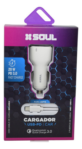 SOUL CAQ-USBDUALPDM Cargador de auto carga rapida Micro usb