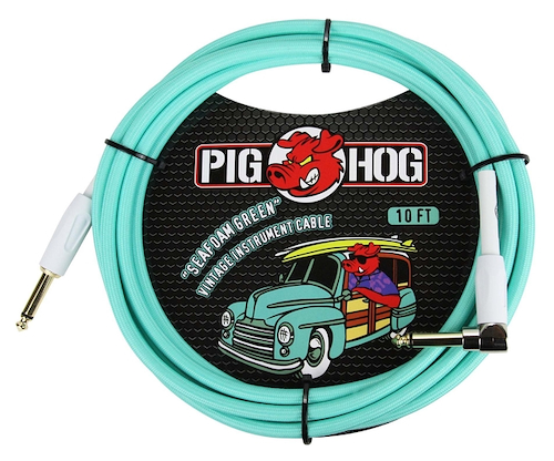 PIG HOG Pch10sgr Cable plug plug 3 mts angular green para guitarra bajo - $ 21.200