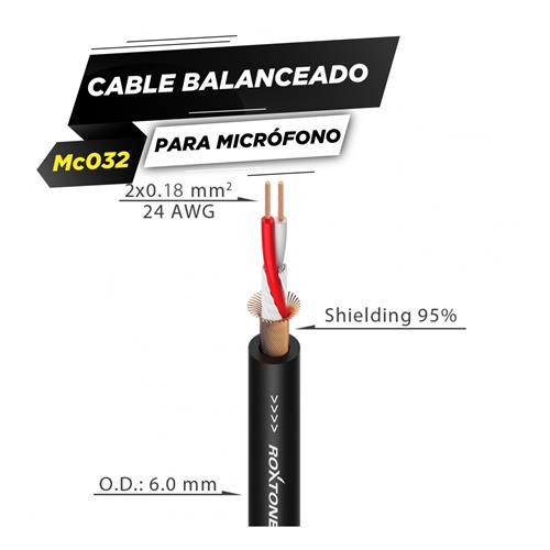 ROXTONE Mc032 Cable balanceado stereo tipo belden x metro 2x0.18 mm - $ 1.600