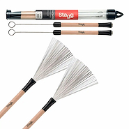 STAGG Sbru20wm Escobilla De Metal Telescópicas Con Agarre De Madera