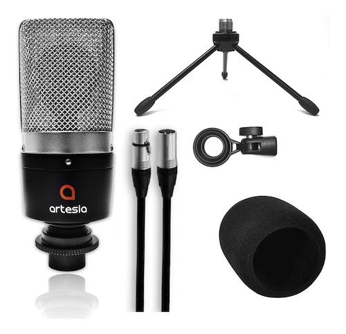 MICROFONO ARTESIA CONDENSER-INCLUYE SOPORTE DE MESA-CABLE CA ARTESIA AMC10 - $ 125.757
