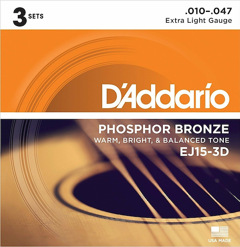 Enc. P/ Acustica Bronce Fosforado .010 -.039 X Unidad DADDARIO Strings EJ15-3D - $ 15.197