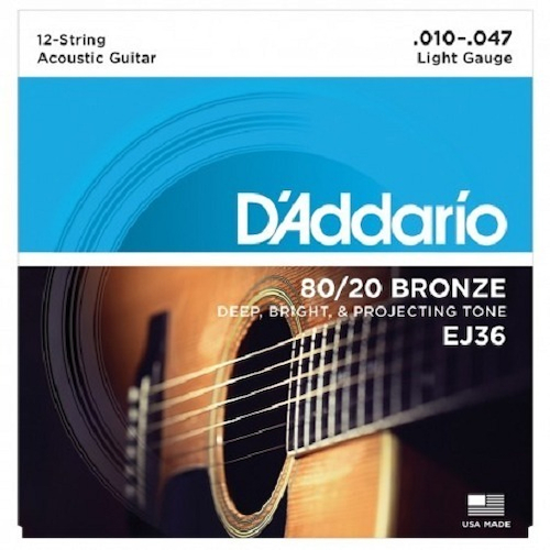 Encordado p/ guitarra acustica BRONCE 12 cuerdas (010-047) DADDARIO Strings EJ36 - $ 24.649