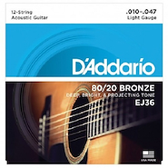Encordado p/ guitarra acustica BRONCE 12 cuerdas (010-047) DADDARIO Strings EJ36