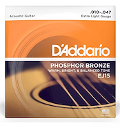 Encordado p/ guitarra acustica BRONCE FOSFORADO 010 DADDARIO Strings EJ15