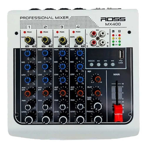 Mixer | 4 canales | XLR/TRS | Bluetooth | Reproductor USB | ROSS PA MX400 - $ 167.597