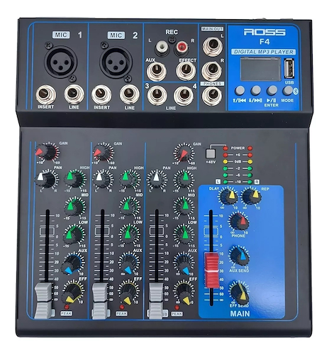 Mixer | 5 canales | 2 XLR/TRS + 2 TRS | Bluetooth | USB ROSS PA F-4 - $ 197.152