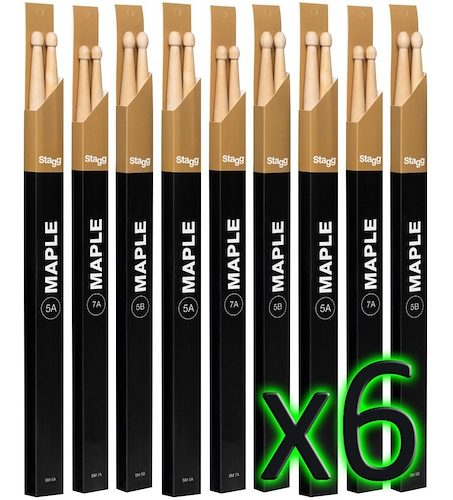 Palillos maple series 5a punta de madera STAGG SM5A PACK X 6 - $ 27.157