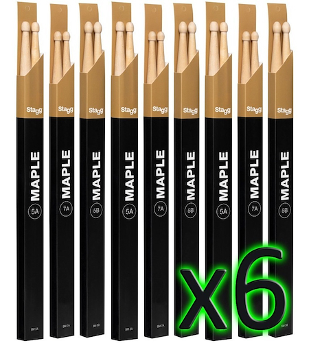 Palillos maple series 5a punta de madera STAGG SM5A PACK X 6 - $ 29.546