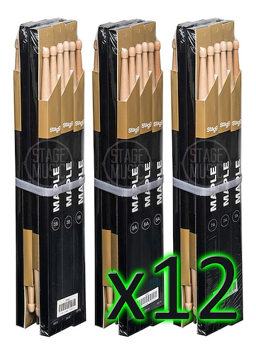 Palillos maple series 5a punta de madera STAGG SM5A PACK X 12 - $ 51.728