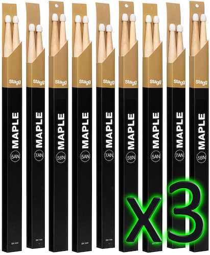 Palillos maple series 5a punta de nylon STAGG SM5AN PACK X 3 - $ 17.161