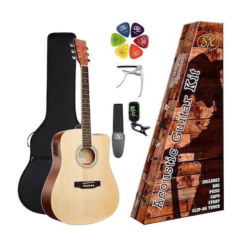 Pack | Guitarra Electroacustica | Cuerpo Dreadnought | Cutaw SX SD104CEK - $ 269.125