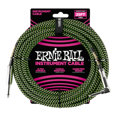 ERNIE BALL P06066 25'' Braided Instrument Cable Black/Green