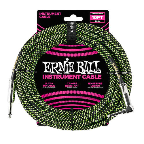 ERNIE BALL P06077 10'' Braided Instrument Cable Black/Green