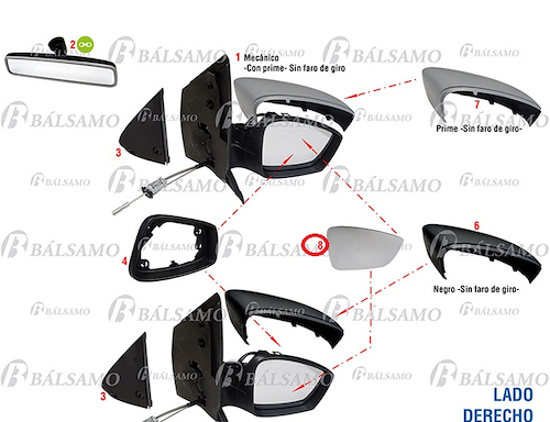 VIDRIO VW FOX (ESPEJO) 10/.. DER C/BASE -SURAN- GOL TREND