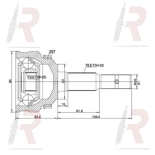 HOMOCINETICA CH ASTRA (L/RUEDA) VECTRA-ZAFIRA C/ABS EXT:33 -