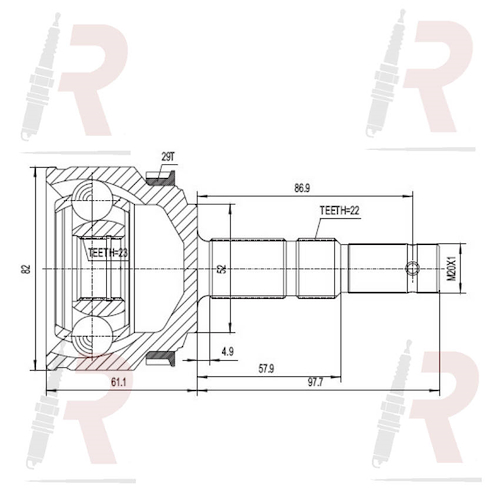 HOMOCINETICA CH MERIVA (L/RUEDA) 03/13 C/ABS EXT:22- INT:23