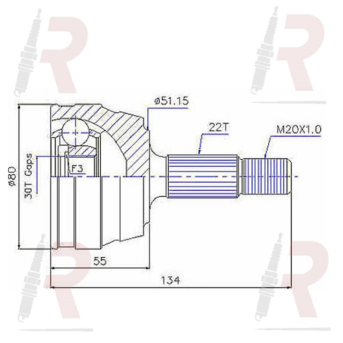 HOMOCINETICA VW GACEL (L/RUEDA) SEGURO EXTERNO -22/30
