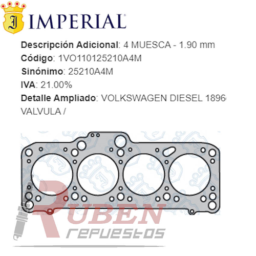 JUNTA VW POLO (T/CIL) 1.9 DSL 4M MULTILAMINA -GOL -GOLF