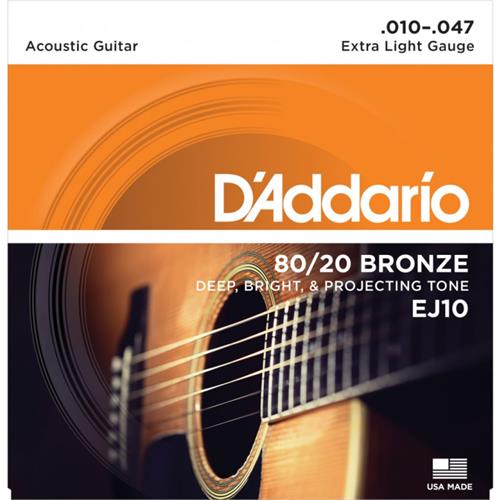 Enc. p/ acustica 80/20 bronce .010/.014/.023/.030/.039/.047 EJ10 DADDARIO Strings