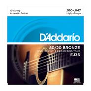 Enc. p/acústica 12 cdas, 80/20 bronce, tensión light .010/. EJ36 DADDARIO Strings
